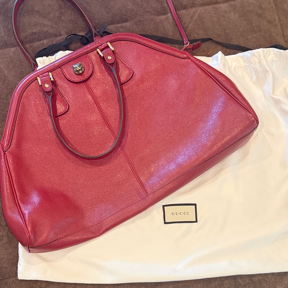 Gucci Red Leather Dome Satchel with Top Handles